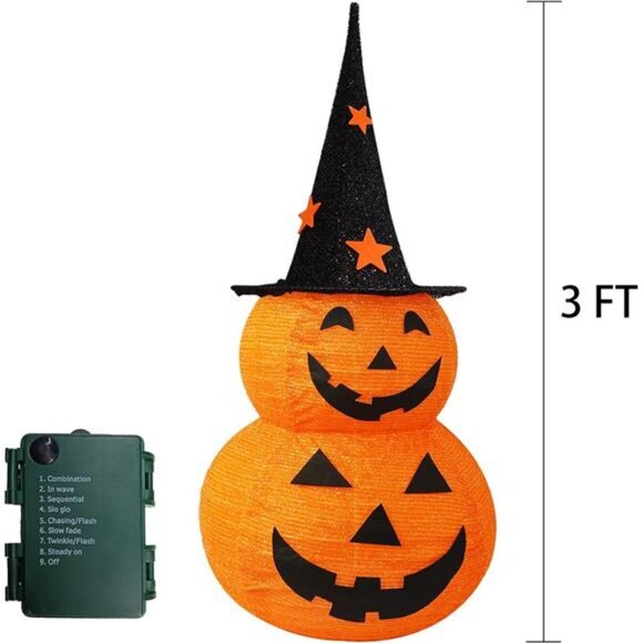 Halloween Decorations, 3 FT Pop Up Collapsible Pumpkin, Pre-Lit 50 LED Lighted - Picture 2 of 8